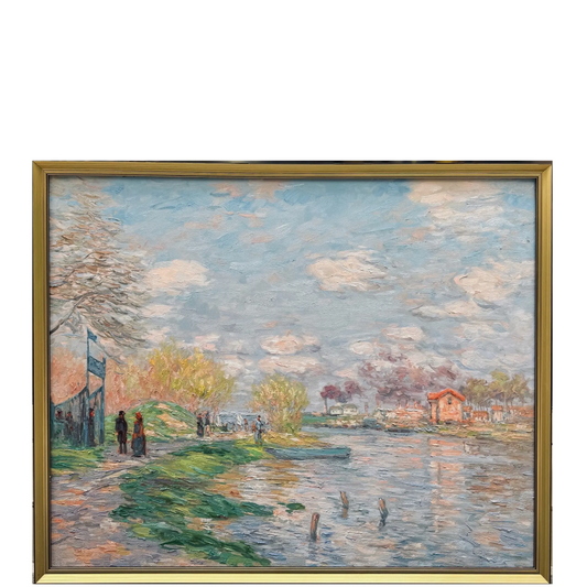 Hand-Painted Reproduction of Monet's Riverside Spring Landscape - Impressionist Museum Quality Canvas Wall Art