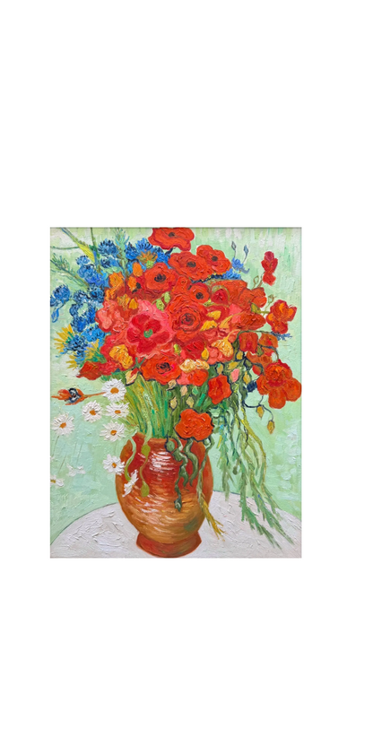 Hand-Painted Reproduction of Van Gogh's Vase with Red Poppies and Daisies - Post-Impressionist Museum Quality Canvas Wall Art