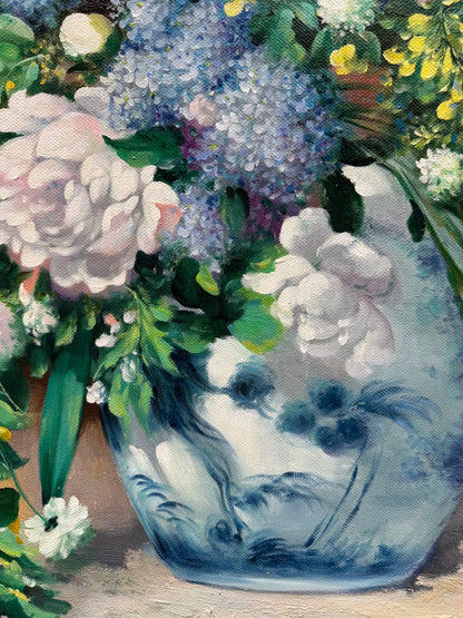 Hand-Painted Reproduction of Renoir's Vase of Spring Flowers - Impressionist Museum Quality Canvas Wall Art