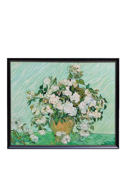 Hand-Painted Reproduction of Van Gogh's Vase with White Roses - Post-Impressionist Museum Quality Canvas Wall Art