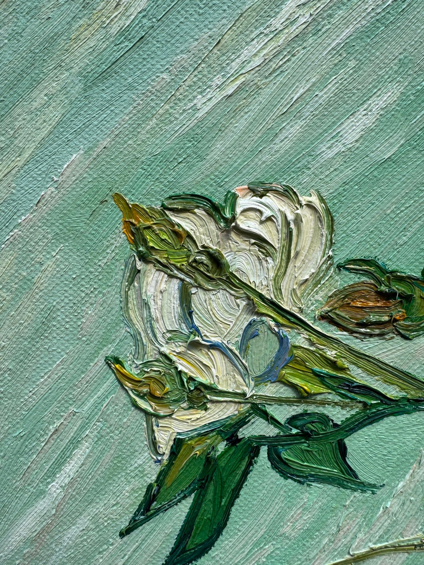 Hand-Painted Reproduction of Van Gogh's Vase with White Roses - Post-Impressionist Museum Quality Canvas Wall Art