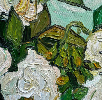Hand-Painted Reproduction of Van Gogh's Vase with White Roses - Post-Impressionist Museum Quality Canvas Wall Art