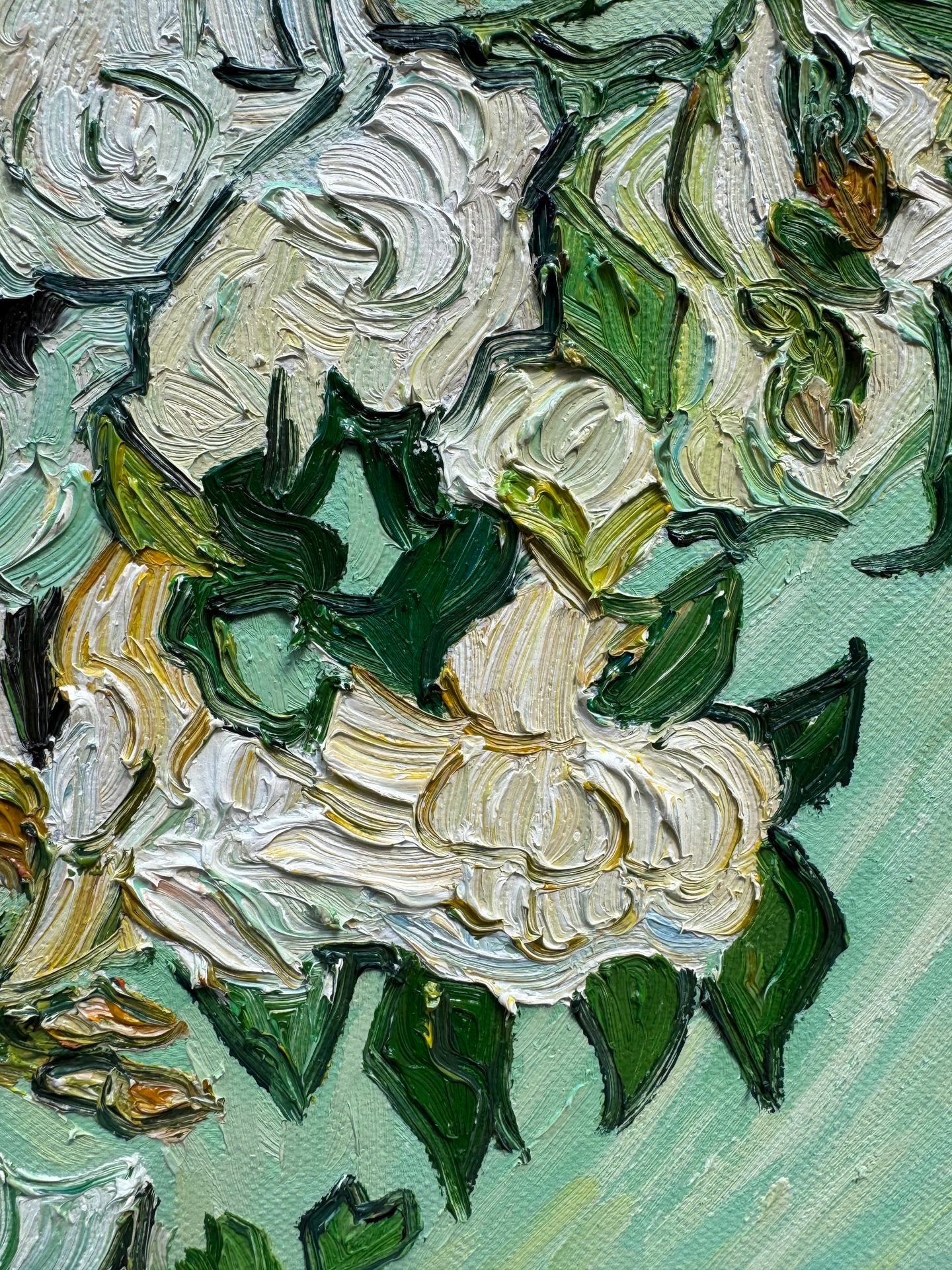 Hand-Painted Reproduction of Van Gogh's Vase with White Roses - Post-Impressionist Museum Quality Canvas Wall Art