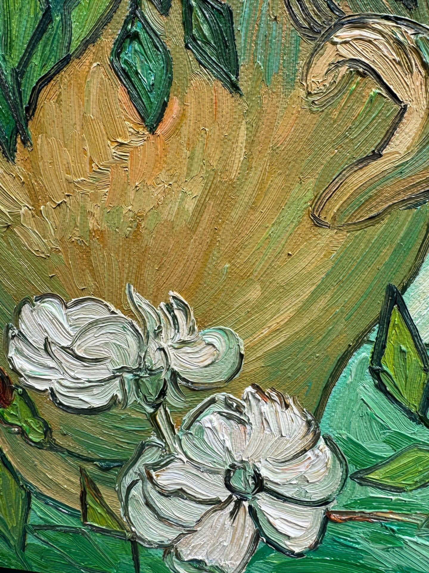 Hand-Painted Reproduction of Van Gogh's Vase with White Roses - Post-Impressionist Museum Quality Canvas Wall Art