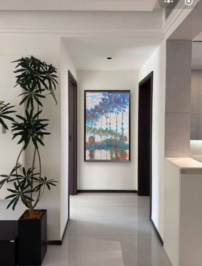 Hand-Painted Reproduction of Monet's Poplars by the River - Impressionist Museum Quality Canvas Wall Art