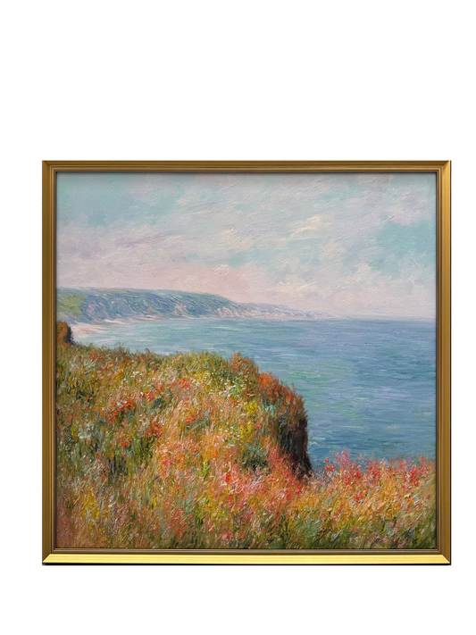 Hand-Painted Reproduction of Monet's Coastal Cliff Landscape - Impressionist Museum Quality Canvas Wall Art