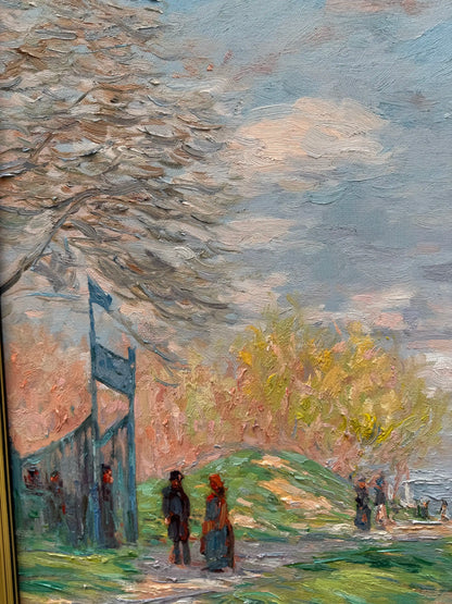 Hand-Painted Reproduction of Monet's Riverside Spring Landscape - Impressionist Museum Quality Canvas Wall Art