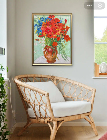 Hand-Painted Reproduction of Van Gogh's Vase with Red Poppies and Daisies - Post-Impressionist Museum Quality Canvas Wall Art