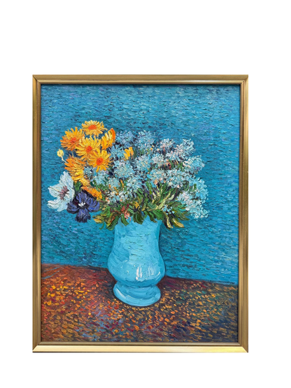 Hand-Painted Reproduction of Van Gogh's Blue Vase with Wildflowers - Post-Impressionist Museum Quality Canvas Wall Art