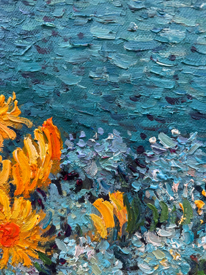 Hand-Painted Reproduction of Van Gogh's Blue Vase with Wildflowers - Post-Impressionist Museum Quality Canvas Wall Art