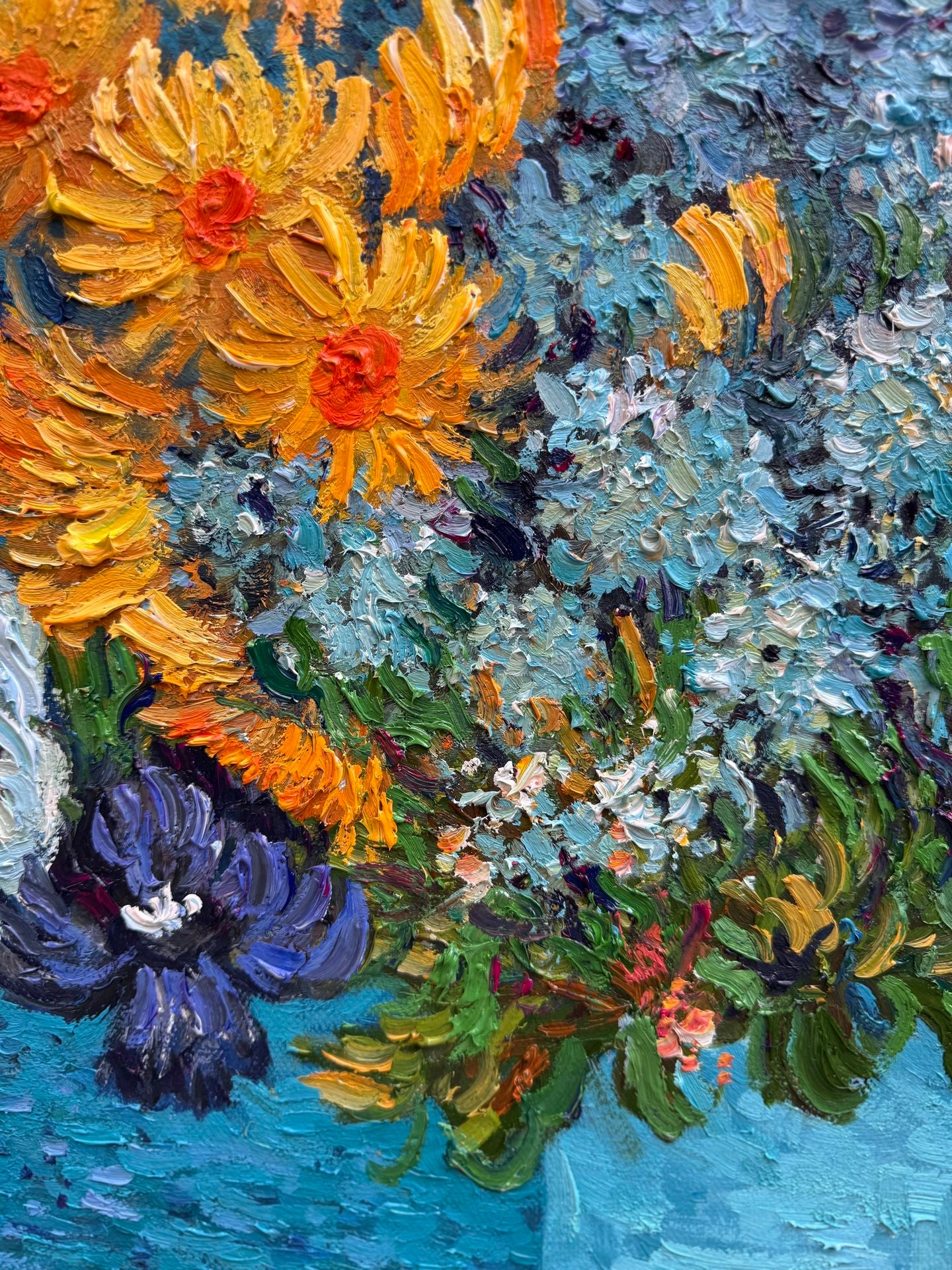 Hand-Painted Reproduction of Van Gogh's Blue Vase with Wildflowers - Post-Impressionist Museum Quality Canvas Wall Art