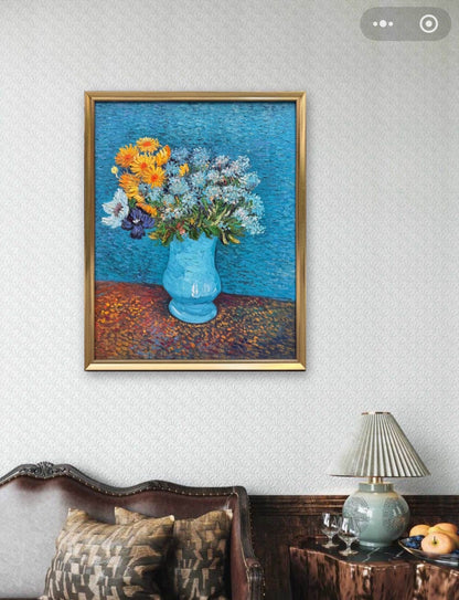 Hand-Painted Reproduction of Van Gogh's Blue Vase with Wildflowers - Post-Impressionist Museum Quality Canvas Wall Art