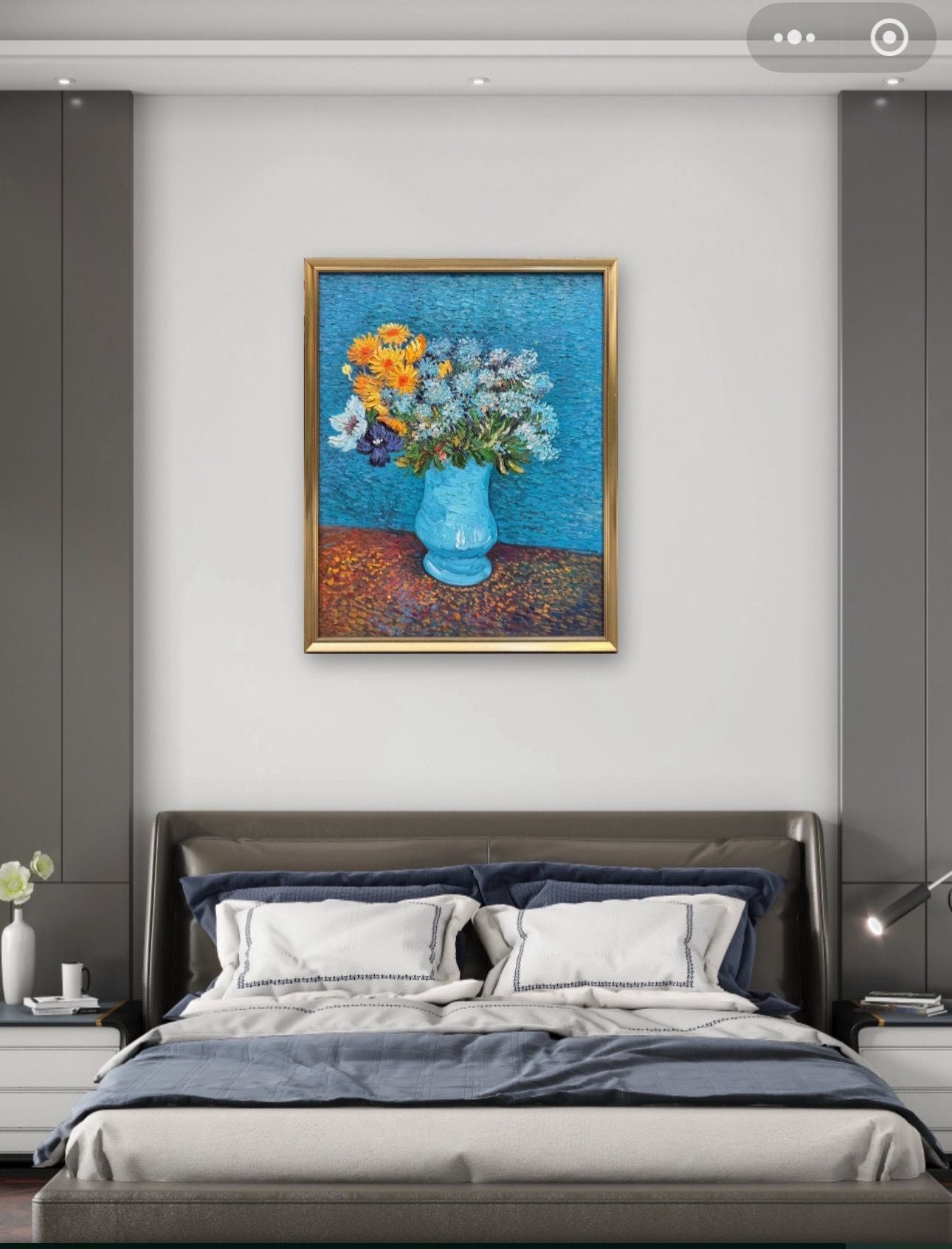 Hand-Painted Reproduction of Van Gogh's Blue Vase with Wildflowers - Post-Impressionist Museum Quality Canvas Wall Art