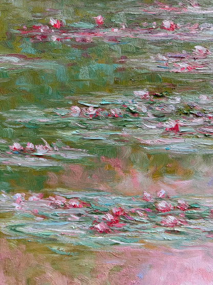 Hand-Painted Reproduction of Monet's Water Lilies Pond - Impressionist Museum Quality Canvas Wall Ar