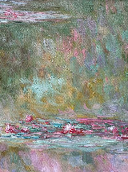 Hand-Painted Reproduction of Monet's Water Lilies Pond - Impressionist Museum Quality Canvas Wall Ar
