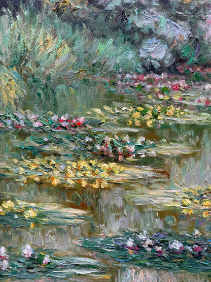 Hand-Painted Reproduction of Monet's Water Lilies Pond - Impressionist Museum Quality Canvas Wall Art
