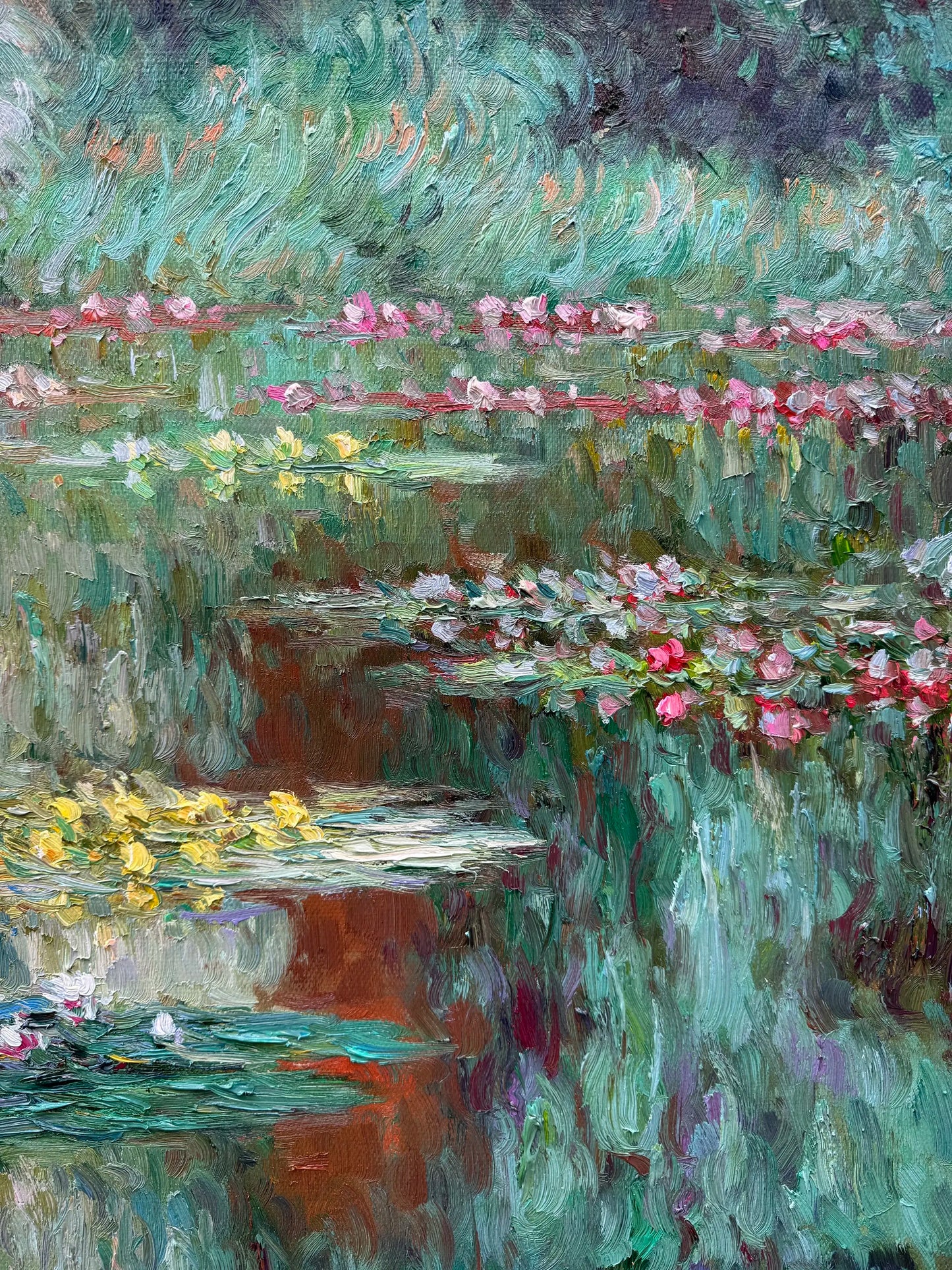 Hand-Painted Reproduction of Monet's Water Lilies Pond - Impressionist Museum Quality Canvas Wall Art