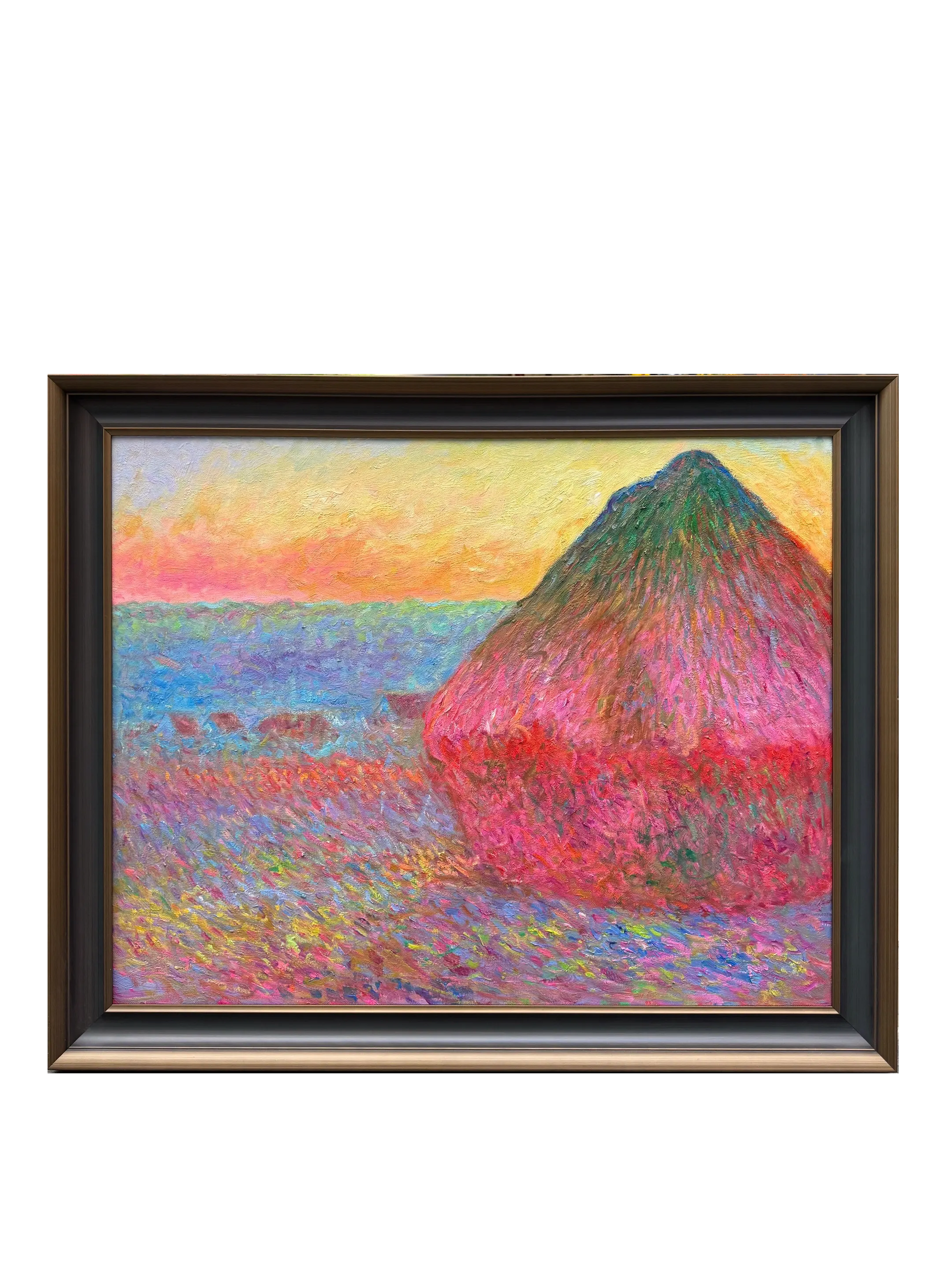  Framed oil painting reproduction of Monet's 'Haystacks', finished wall art with dark frame