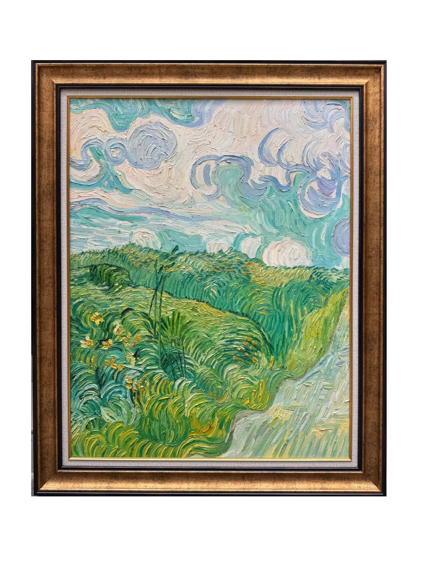 Hand-Painted Reproduction of Van Gogh's Green Wheat Fields - Post-Impressionist Museum Quality Canvas Wall Art
