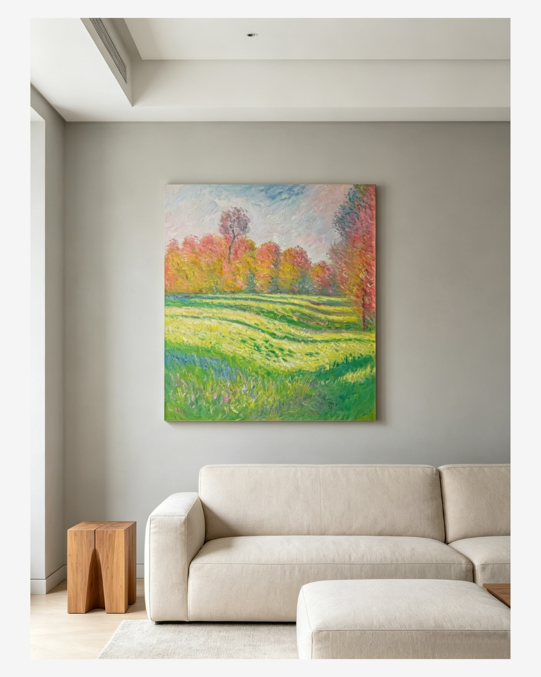 Monet Giverny0landscape oil painting aboveliving room beige sofa