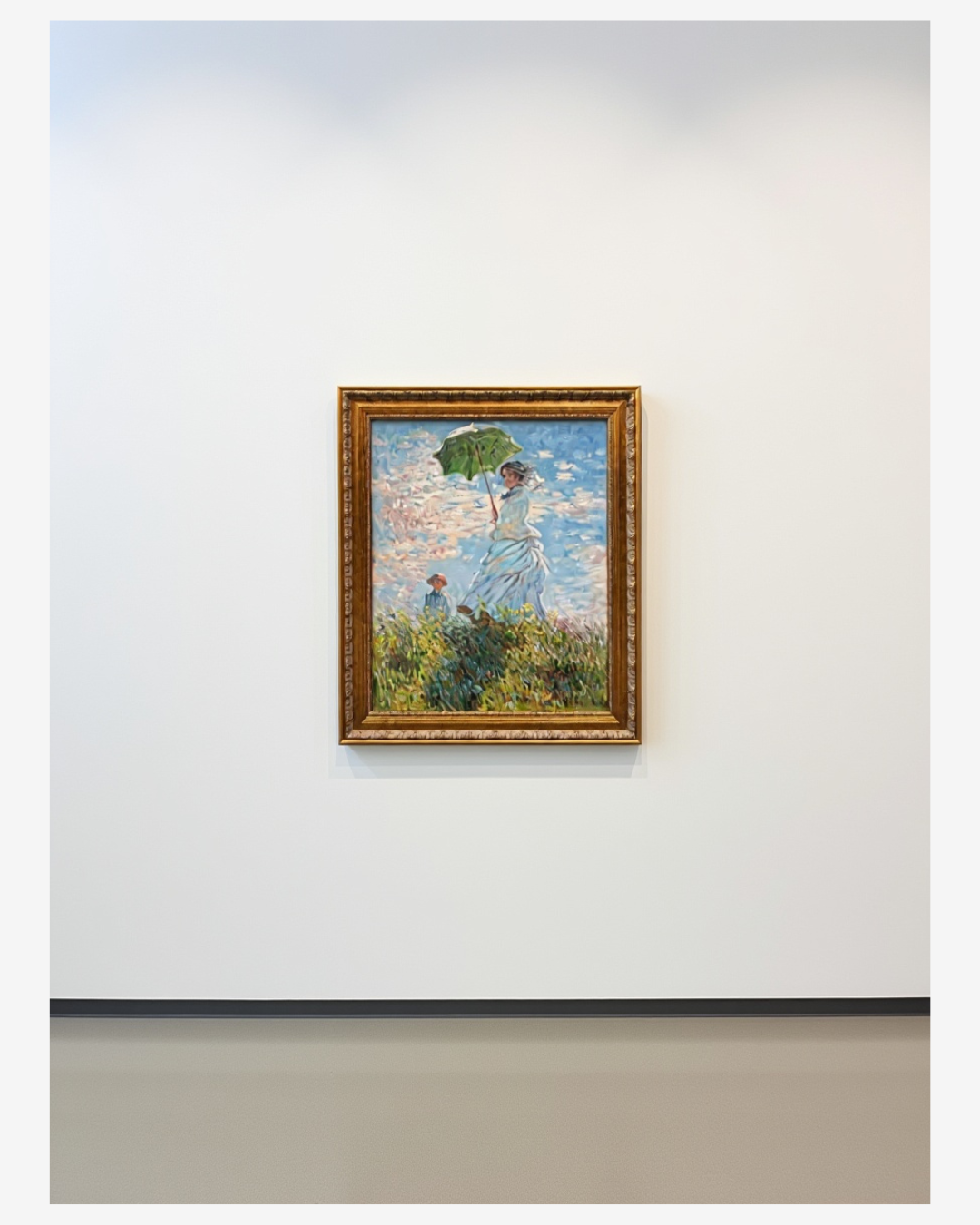 Framed Monetimpressionist figure oil paintingon a gallery clean wall