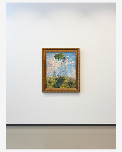 Framed Monetimpressionist figure oil paintingon a gallery clean wall