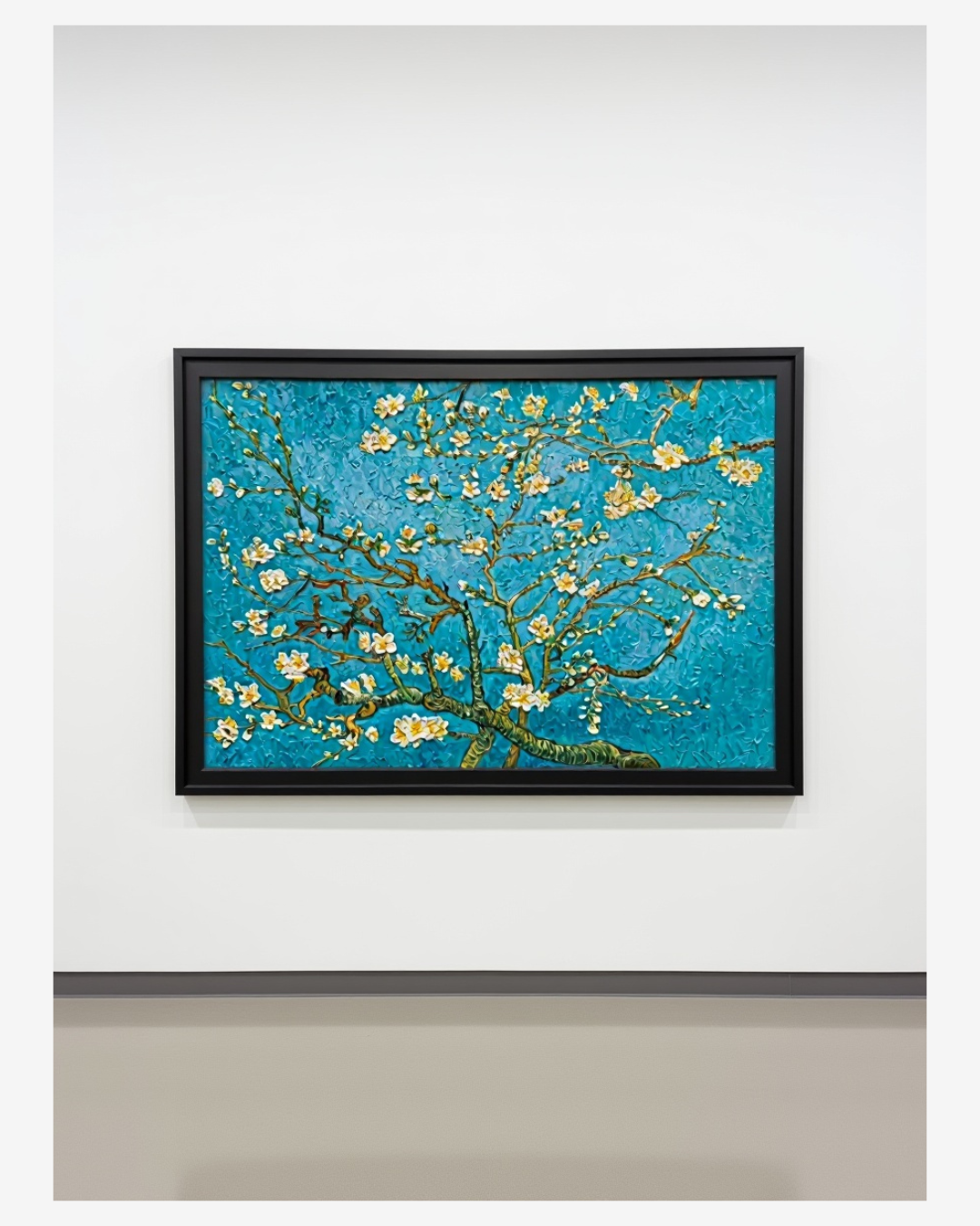Framed Van Gogh Almond Blossomsreproduction canvas art on a cleangallery wall