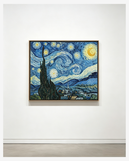 FramedVanGogh impressionist starry nightreproduction on a clean gallerywall