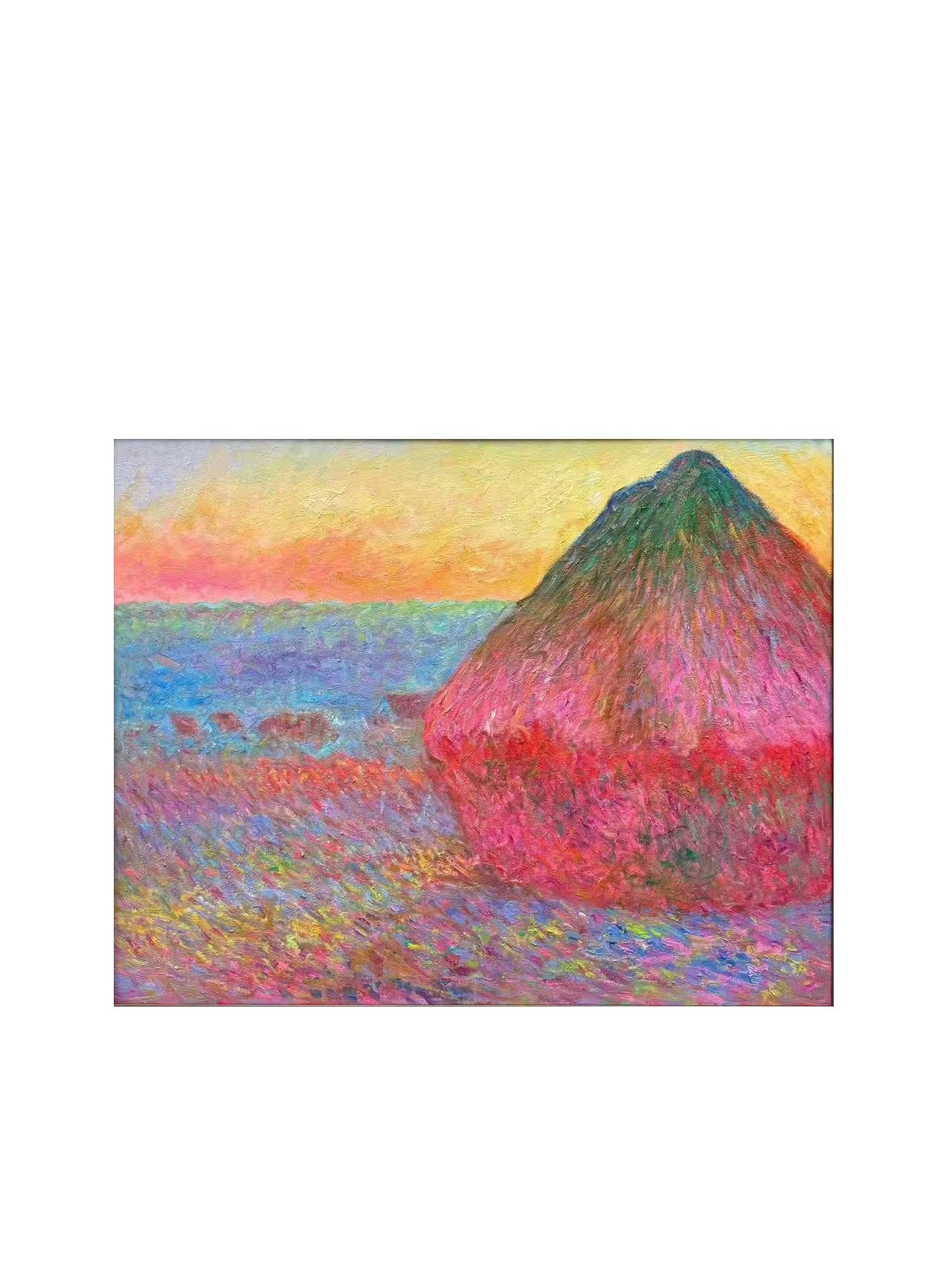  Hand-painted reproduction oil painting of Monet's 'Haystacks', impressionist sunrise landscape wall art