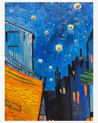 Detailed macro view of vibrant yellow and blue paint layers on Van Gogh starlight recreation⁠chandelie