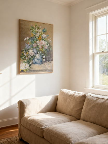 Hand-Painted Reproduction of Renoir's Vase of Spring Flowers - Impressionist Museum Quality Canvas Wall Art