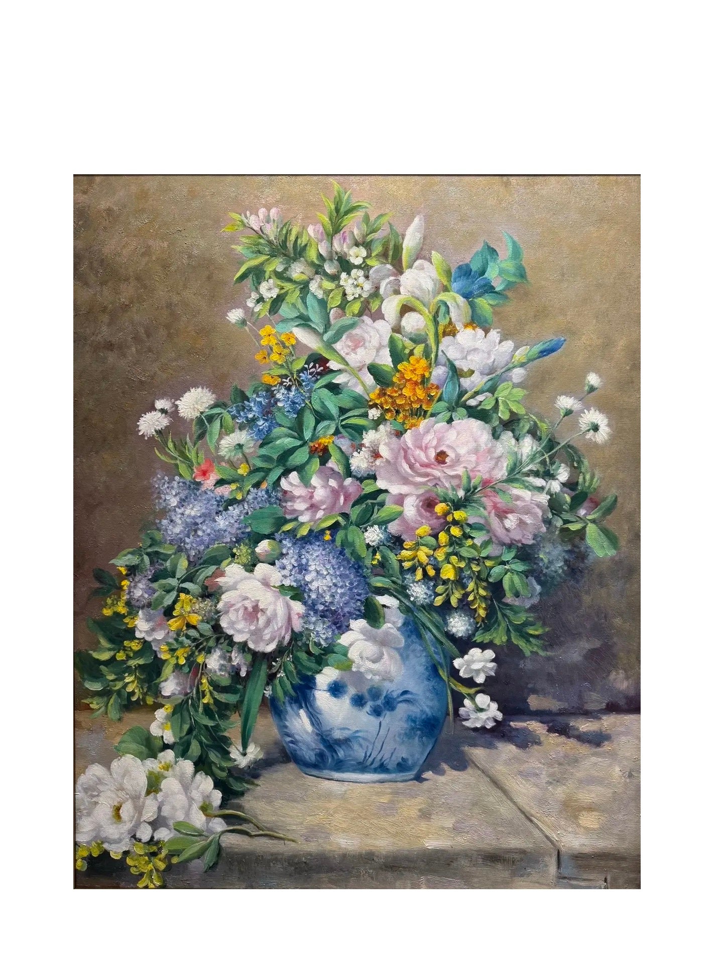 Hand-Painted Reproduction of Renoir's Vase of Spring Flowers - Impressionist Museum Quality Canvas Wall Art