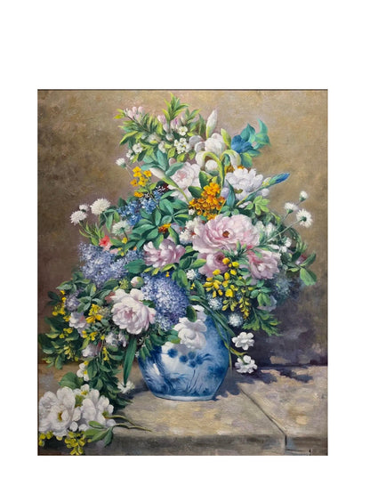 Hand-Painted Reproduction of Renoir's Vase of Spring Flowers - Impressionist Museum Quality Canvas Wall Art