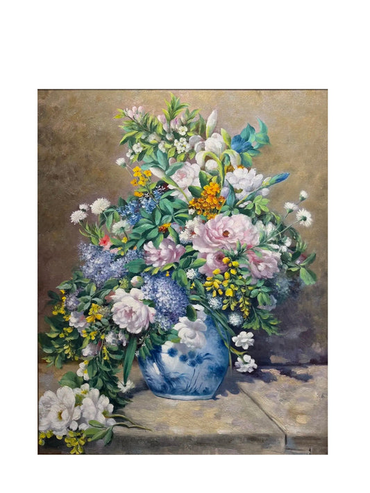 Hand-Painted Reproduction of Renoir's Vase of Spring Flowers - Impressionist Museum Quality Canvas Wall Art